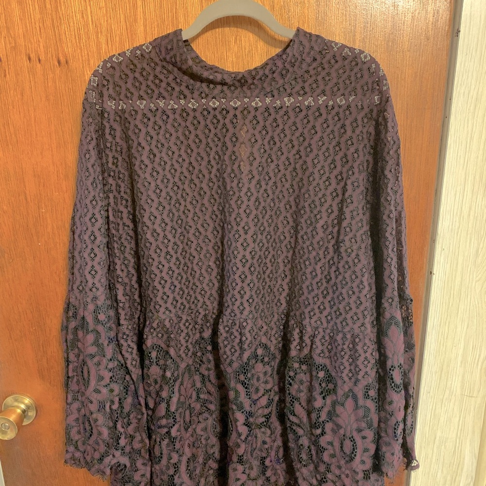 Lane Bryant Size 28 Wine colored high neck lace blouse